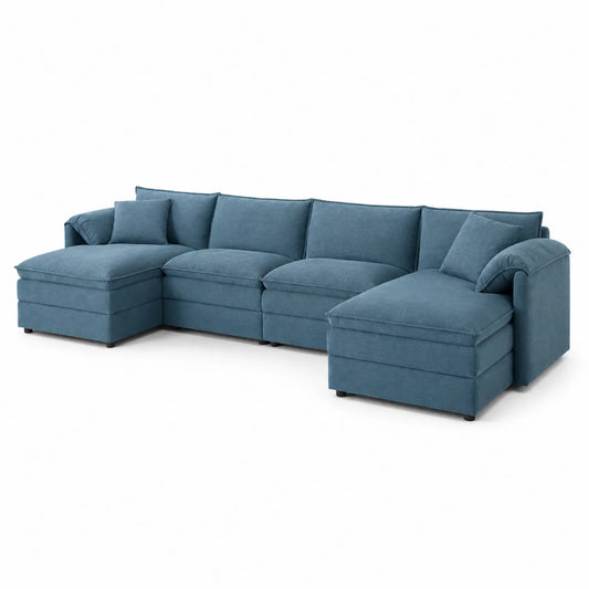 Ecksofa Set Holz Blau Polyesterbezug 270x85x200 cm mit Kissen