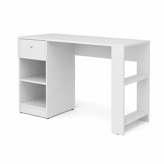 Schreibtisch aus MDF mit Schublade und Regalböden Weiß 120x50x75 cm