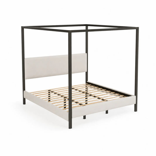 Metall Himmelbett mit Polyurethan-Kopfteil Weiß 200x160 cm