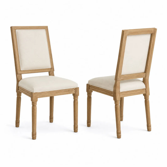 Holz Esszimmerstuhl Set mit Leinenbezug, 2er-Set, Beige