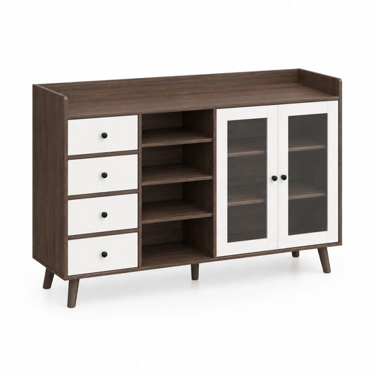 Sideboard mit Glastüren und Schubladen 120x40x80 cm Holz Braun/Weiß