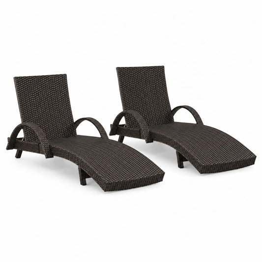 2er Set Sonnenliegen aus Polyethylen Geflecht Braun