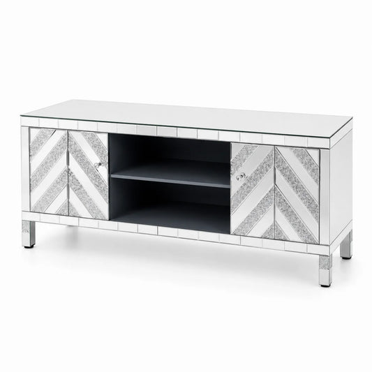 Silberner TV-Schrank mit Spiegelglas und 2 Türen, 120 cm
