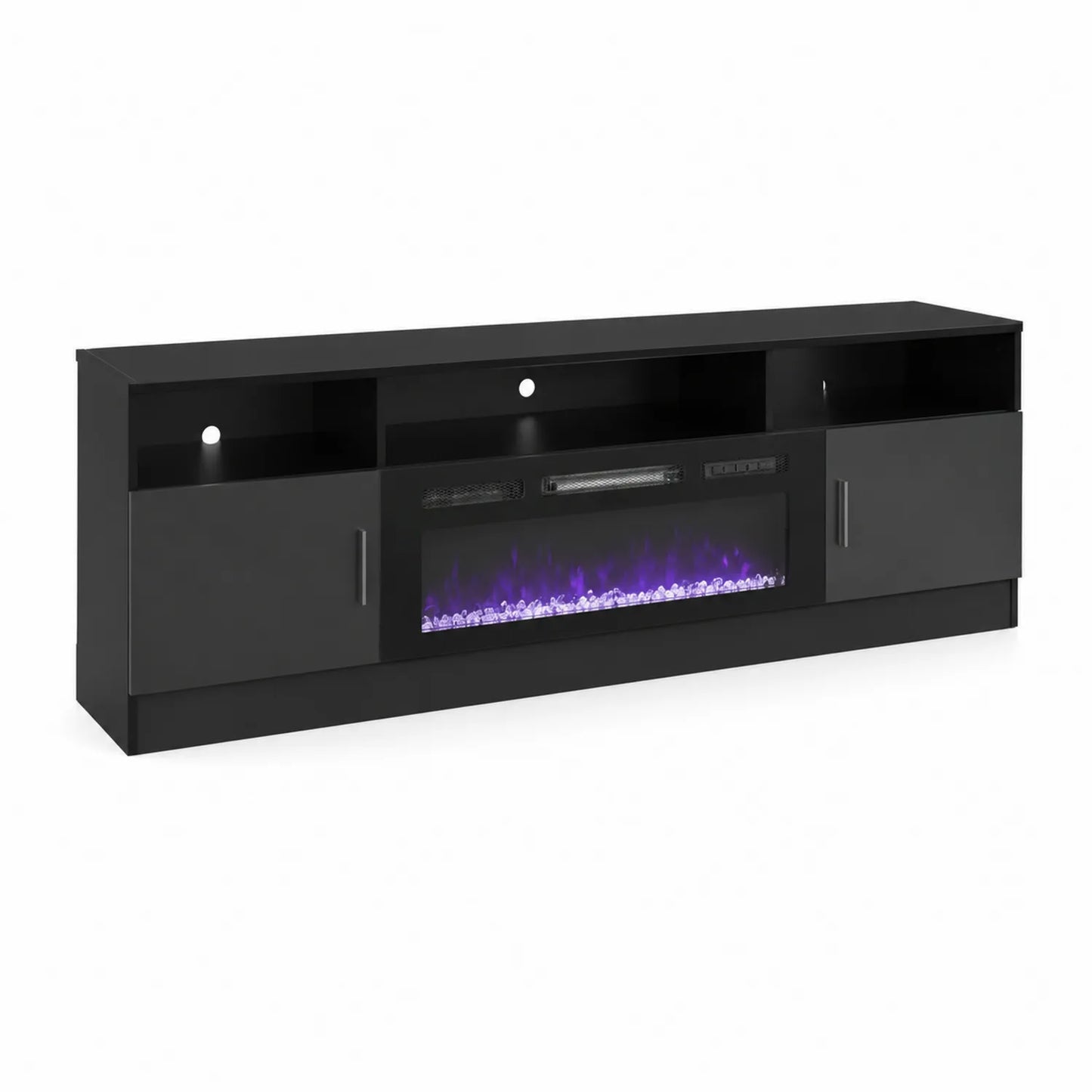 Schwarzes TV-Möbel mit elektrischem Kamin aus MDF