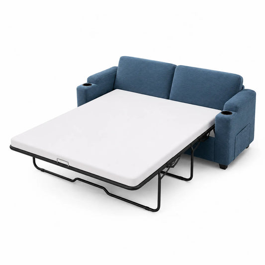 Schlafsofa Blau Polyester und Metall mit Getränkehalter