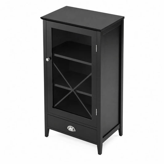 Schwarzes MDF-Sideboard mit gehärteter Glastür