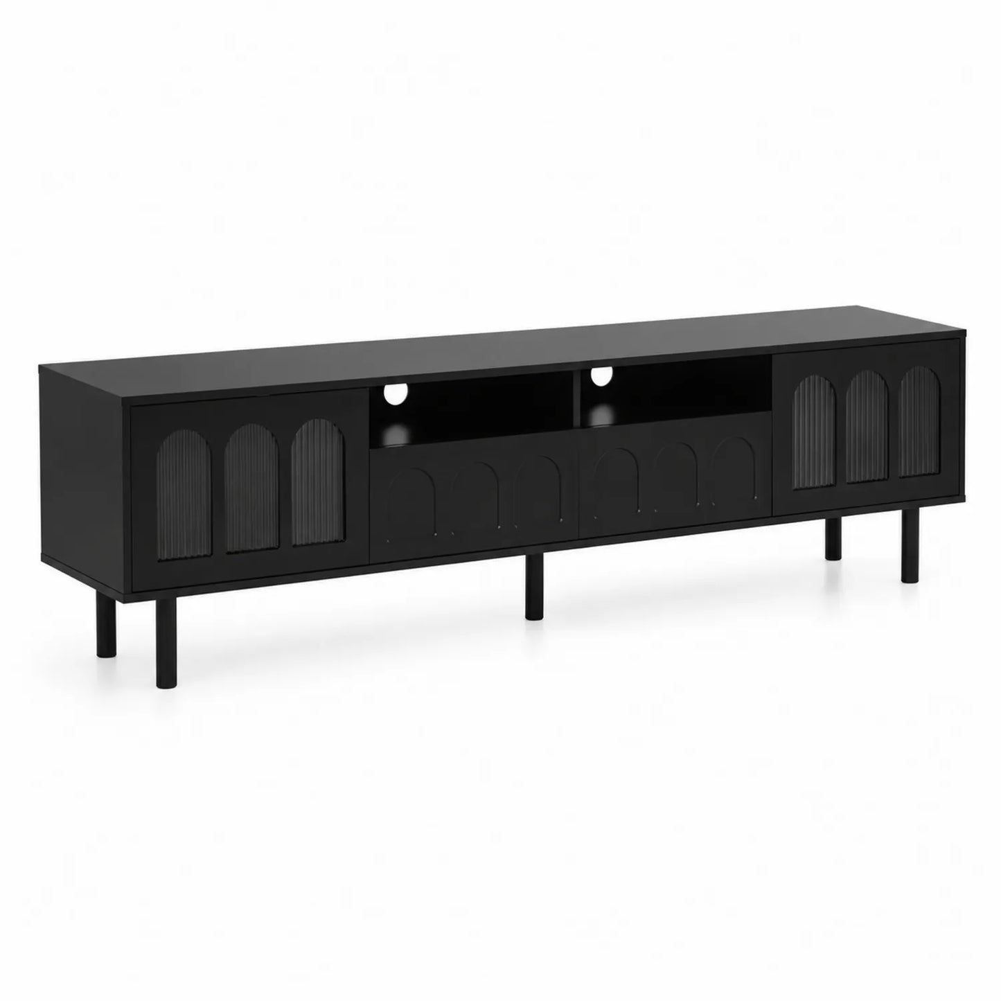 Schwarzes TV-Möbel aus MDF und Metall, 220 cm