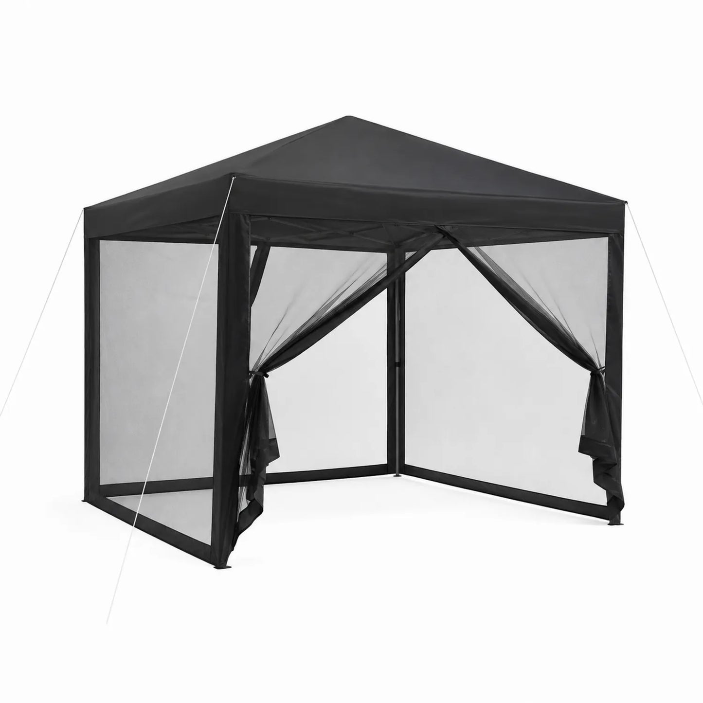 Gartenpavillon mit Moskitonetz 3x3m Schwarz Polyester Stahlrahmen